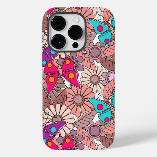 Farbenfrohe Schmetterlinge und Blume Case-Mate iPhone Hülle (Rückseite)