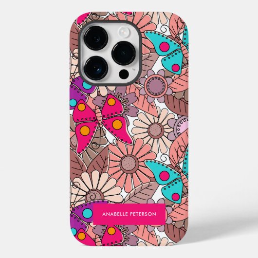 Farbenfrohe Schmetterlinge und Blume Case-Mate iPhone Hülle (Rückseite)