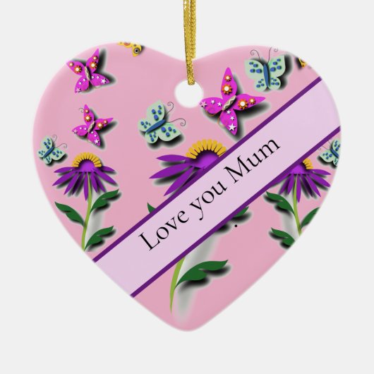 Farbenfrohe Schmetterlinge und Blume Keramik Ornament (Vorne)