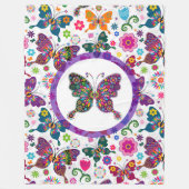 Farbenfrohe Schmetterlinge und Blume Muster Fleecedecke (Vorderseite)