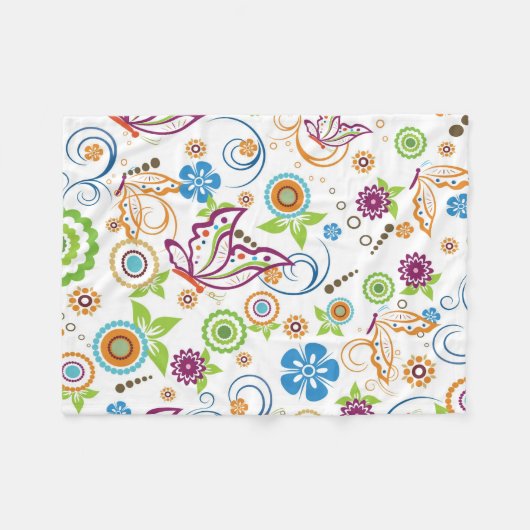 Farbenfrohe Schmetterlinge und Blume Muster Fleecedecke (Vorderseite (Horizontal))