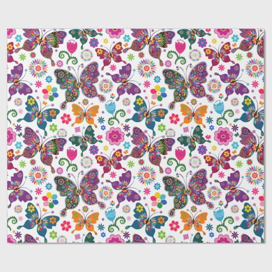 Farbenfrohe Schmetterlinge und Blume Muster Geschenkpapier (Flach)