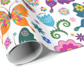 Farbenfrohe Schmetterlinge und Blume Muster Geschenkpapier (Rolleneckpunkt)
