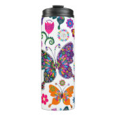 Farbenfrohe Schmetterlinge und Blume Muster Thermosbecher (Vorderseite)
