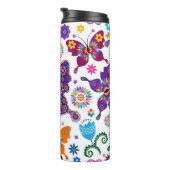 Farbenfrohe Schmetterlinge und Blume Muster Thermosbecher (Nach rechts gedreht)