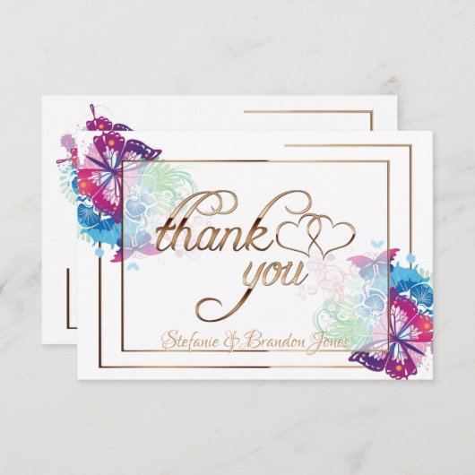 Farbenfrohe Schmetterlinge und blumengeschmückte G Dankeskarte (Vorne/Hinten)