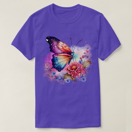 Farbenfrohe Schmetterlinge und blumengeschmückte U T-Shirt (Design vorne)