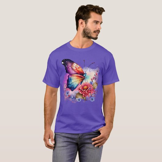 Farbenfrohe Schmetterlinge und blumengeschmückte U T-Shirt (Vorne ganz)