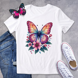 Farbenfrohe Schmetterlinge und florales grafisches Tri-Blend Shirt