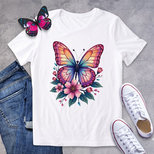 Farbenfrohe Schmetterlinge und florales grafisches Tri-Blend Shirt