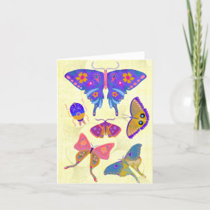Farbenfrohe Schmetterlinge und Moths BLANK Grußkar Dankeskarte