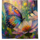 Farbenfrohe Schmetterlinge und Wildblumen bei Sonn Duschvorhang (Vorderseite)