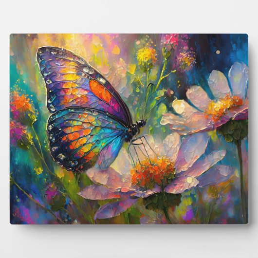 Farbenfrohe Schmetterlinge und Wildblumen bei Sonn Fotoplatte (Vorderseite)