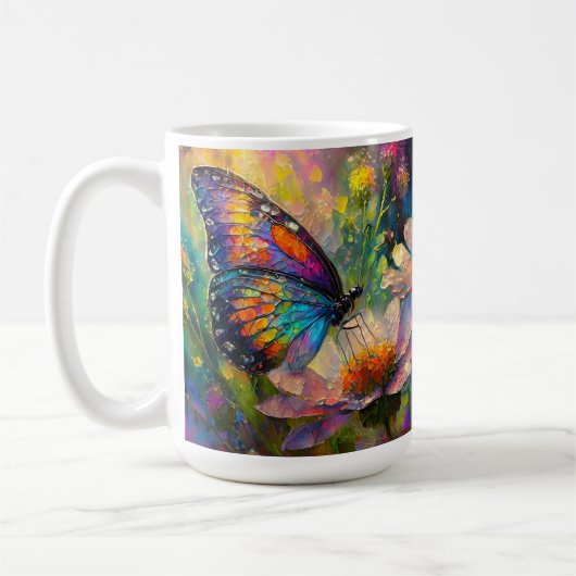Farbenfrohe Schmetterlinge und Wildblumen bei Sonn Kaffeetasse (Links)