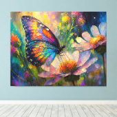 Farbenfrohe Schmetterlinge und Wildblumen bei Sonn Leinwanddruck (Insitu (Holzboden))