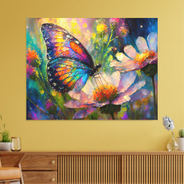 Farbenfrohe Schmetterlinge und Wildblumen bei Sonn Leinwanddruck