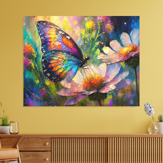 Farbenfrohe Schmetterlinge und Wildblumen bei Sonn Leinwanddruck (Insitu (Wohnzimmer))