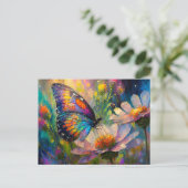 Farbenfrohe Schmetterlinge und Wildblumen bei Sonn Postkarte (Stehend Vorderseite)