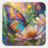 Farbenfrohe Schmetterlinge und Wildblumen bei Sonn Quadratischer Aufkleber (Vorderseite)