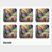 Farbenfrohe Schmetterlinge und Wildblumen bei Sonn Quadratischer Aufkleber (Blatt)