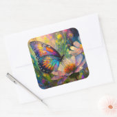 Farbenfrohe Schmetterlinge und Wildblumen bei Sonn Quadratischer Aufkleber (Umschlag)