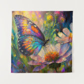 Farbenfrohe Schmetterlinge und Wildblumen bei Sonn Wandteppich (Vorderseite)