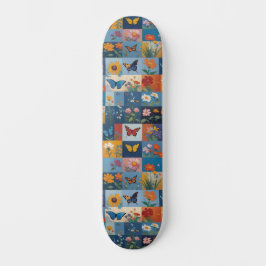 Farbenfrohe Schmetterlinge und Wildblumen Patchwor Skateboard