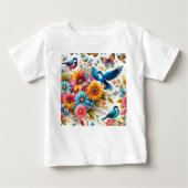 Farbenfrohe Schmetterlinge Vögel Blume Vorlage Wei Baby T-shirt (Vorderseite)