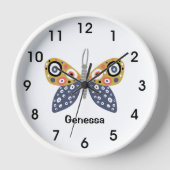 Farbenfrohe, schmetterlingsblaue, gelbe Punkte Str Uhr (Vorderseite)