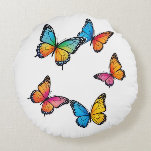 Farbenfrohe Schmetterlingsdarstellung Rundes Kissen (Rückseite)