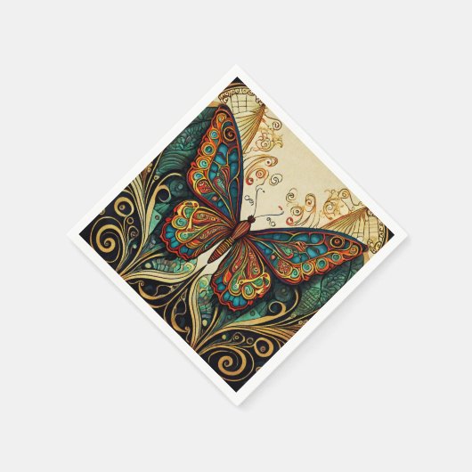 Farbenfrohe Schmetterlingsdarstellung Serviette (Ecke)