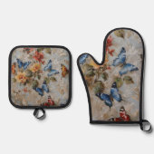 Farbenfrohe Schmetterlingsfarbe Ofenhandschuh & Topflappen-Set (Vorderseite)