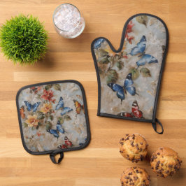 Farbenfrohe Schmetterlingsfarbe Ofenhandschuh & Topflappen-Set