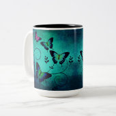 Farbenfrohe Schmetterlingsflattern im Garten Harmo Zweifarbige Tasse (Vorderseite Links)