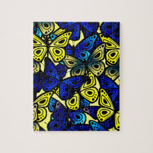Farbenfrohe Schmetterlingsflüge Gelbes blaues Must Puzzle