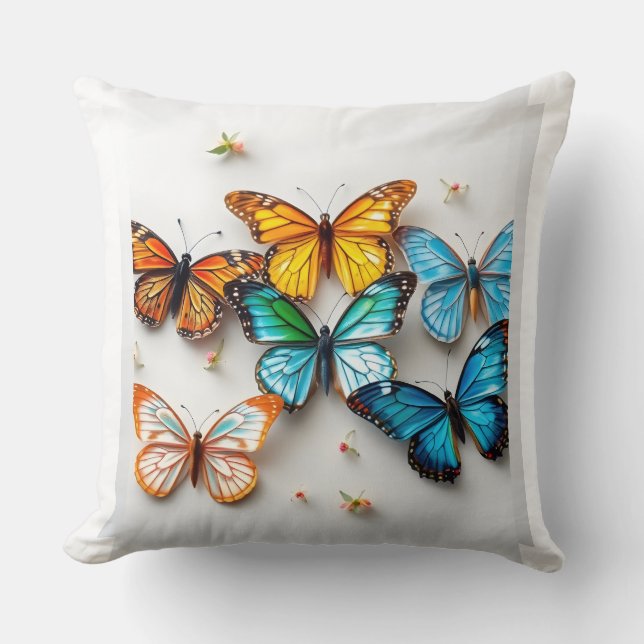 Farbenfrohe Schmetterlingskollektion mit floralen  Kissen (Vorderseite)