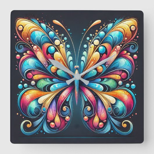 Farbenfrohe Schmetterlingskunst | Vibrant Nature I Quadratische Wanduhr (Vorderseite)