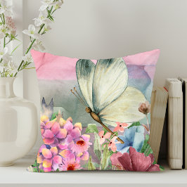 Farbenfrohe Schmetterlingsküsse unter Wildblumen Kissen