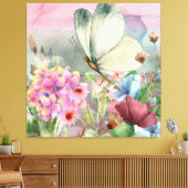 Farbenfrohe Schmetterlingsküsse unter Wildblumen Leinwanddruck (Insitu (Wohnzimmer))