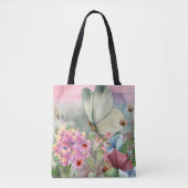 Farbenfrohe Schmetterlingsküsse unter Wildblumen Tasche (Vorderseite)