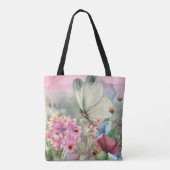 Farbenfrohe Schmetterlingsküsse unter Wildblumen Tasche (Rückseite)