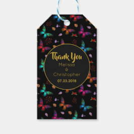 Farbenfrohe Schmetterlingsmuster auf der Schwarzen Geschenkanhänger