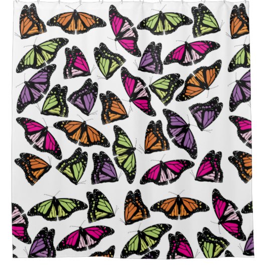 Farbenfrohe Schmetterlingsmuster Duschvorhang (Vorderseite)