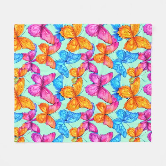 Farbenfrohe Schmetterlingsmuster Fleecedecke (Vorderseite (Horizontal))