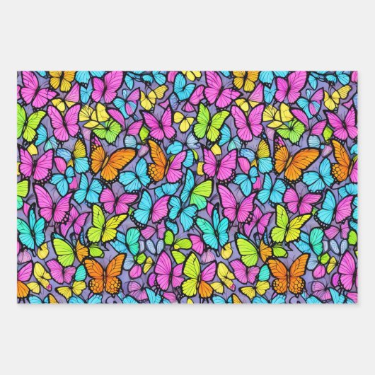 Farbenfrohe Schmetterlingsmuster Geschenkpapier Set (Vorderseite)