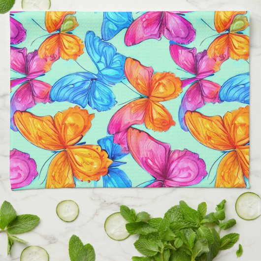 Farbenfrohe Schmetterlingsmuster Geschirrtuch (Gefaltet)