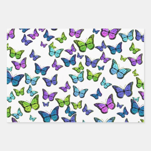 Farbenfrohe Schmetterlingsmuster Jedem Anlass Geschenkpapier Set (Vorderseite 2)
