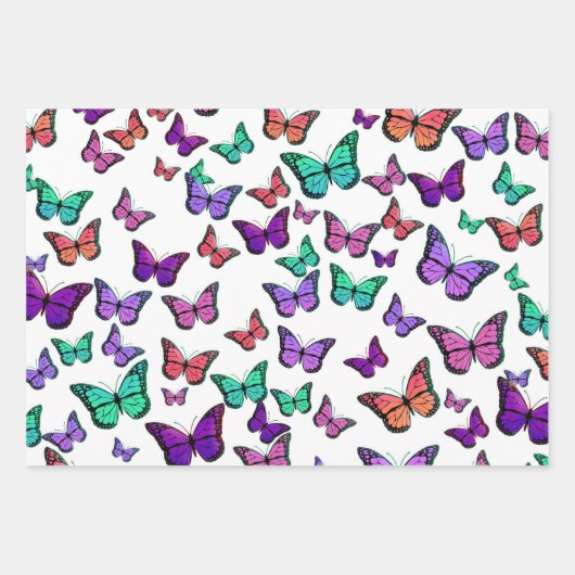 Farbenfrohe Schmetterlingsmuster Jedem Anlass Geschenkpapier Set (Vorderseite)