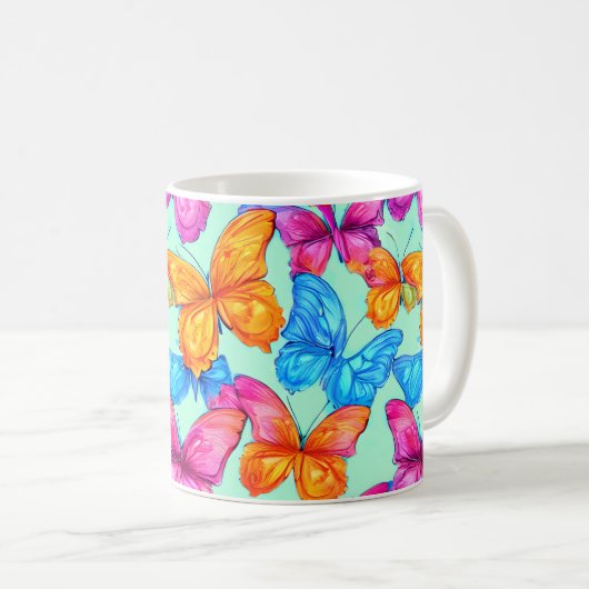 Farbenfrohe Schmetterlingsmuster Kaffeetasse (VorderseiteRechts)