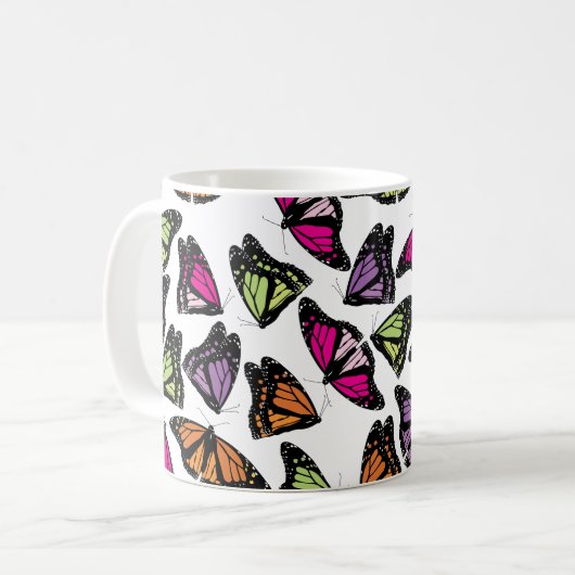 Farbenfrohe Schmetterlingsmuster Kaffeetasse (Vorderseite Links)
